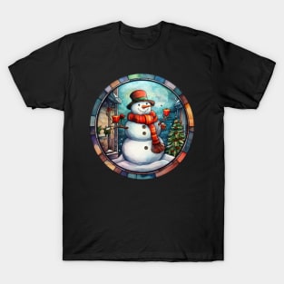 Snowman with christmas candles T-Shirt